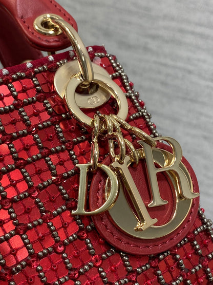 Lady Micro Bag 10cm Red Fabric Embelished Bead