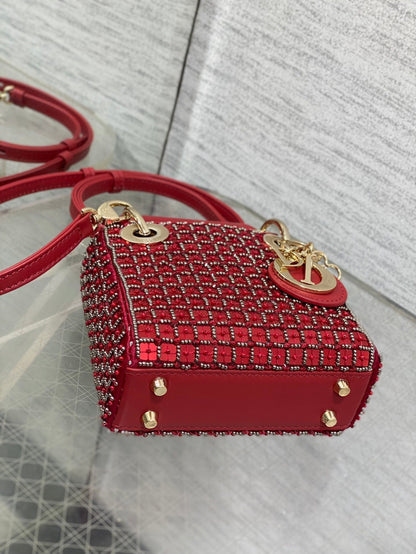 Lady Micro Bag 10cm Red Fabric Embelished Bead