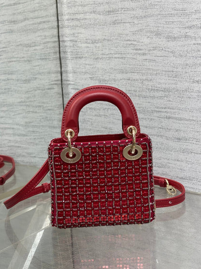 Lady Micro Bag 10cm Red Fabric Embelished Bead