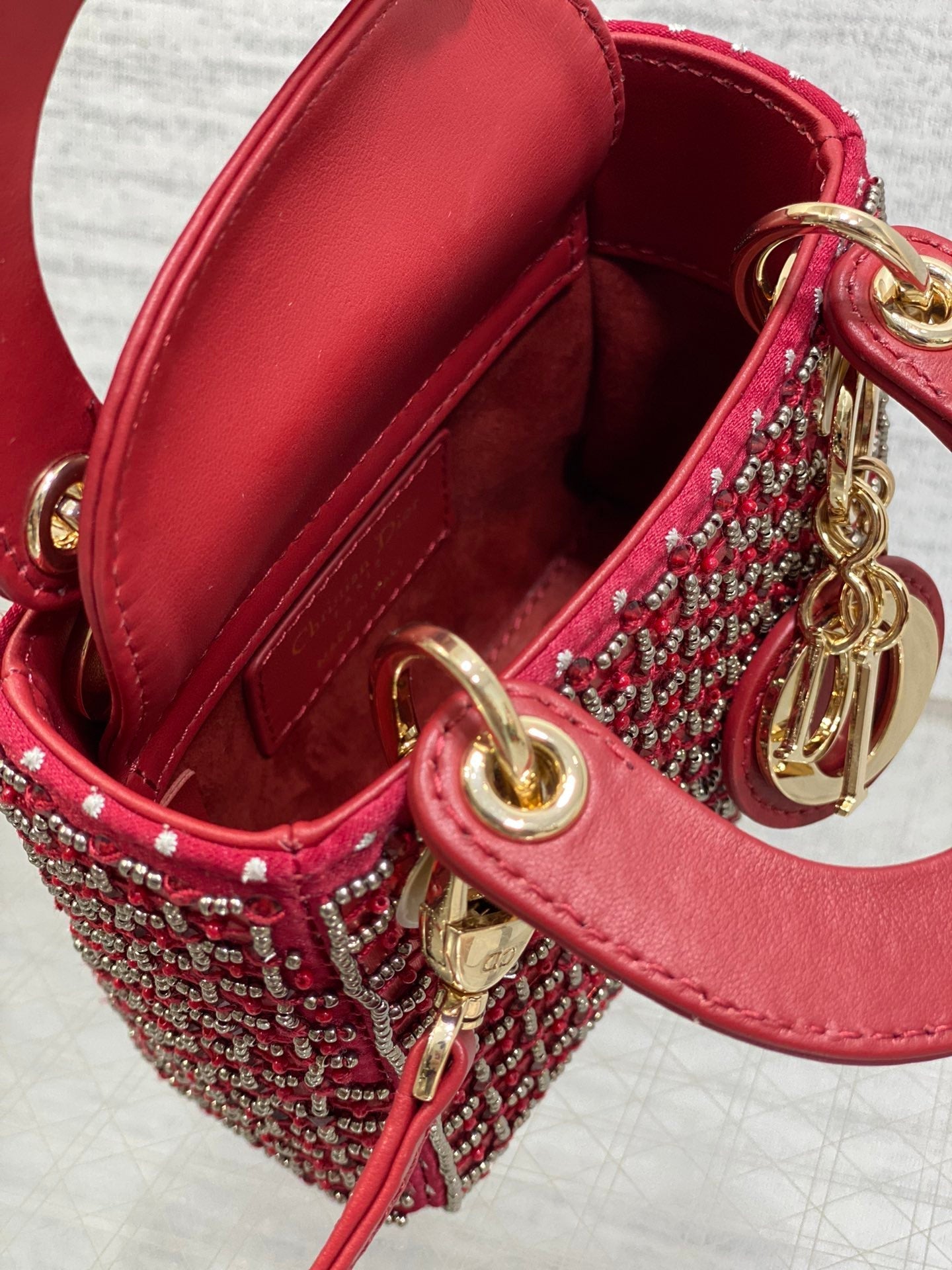 Lady Micro Bag 10cm Red Fabric Embelished Bead