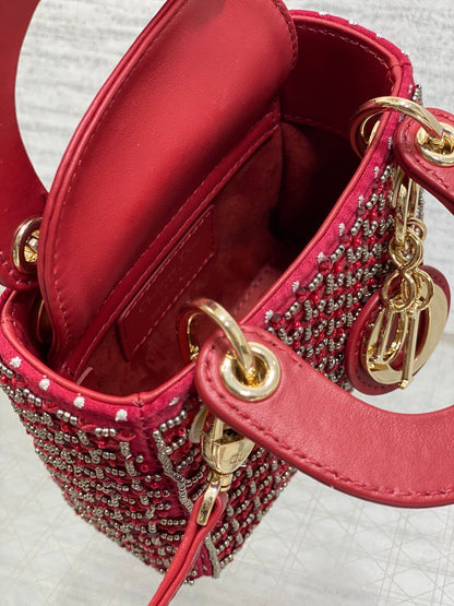 Lady Micro Bag 10cm Red Fabric Embelished Bead