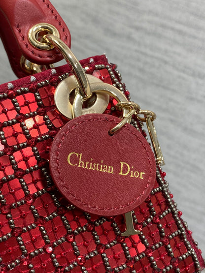 Lady Micro Bag 10cm Red Fabric Embelished Bead