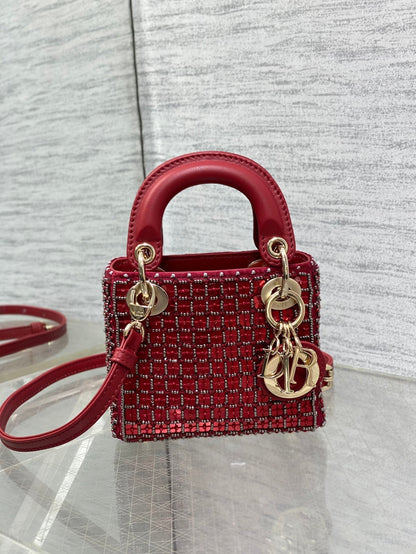 Lady Micro Bag 10cm Red Fabric Embelished Bead