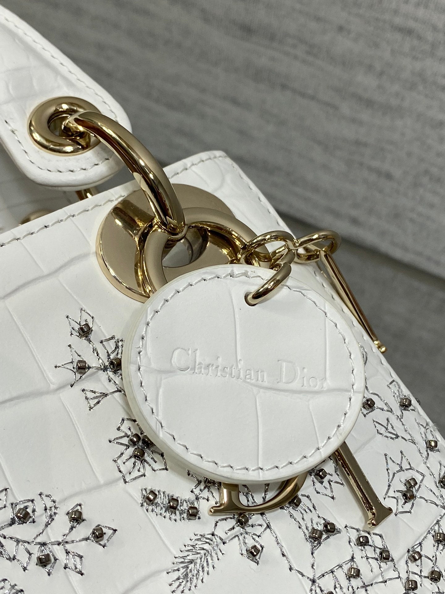 Lady Bag 17cm White Crocodile Leather Light Gold Hardware