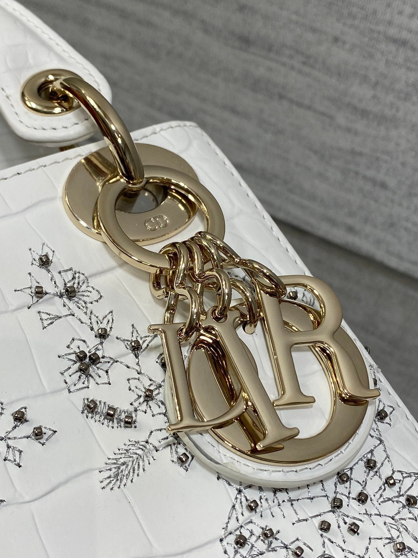 Lady Bag 17cm White Crocodile Leather Light Gold Hardware