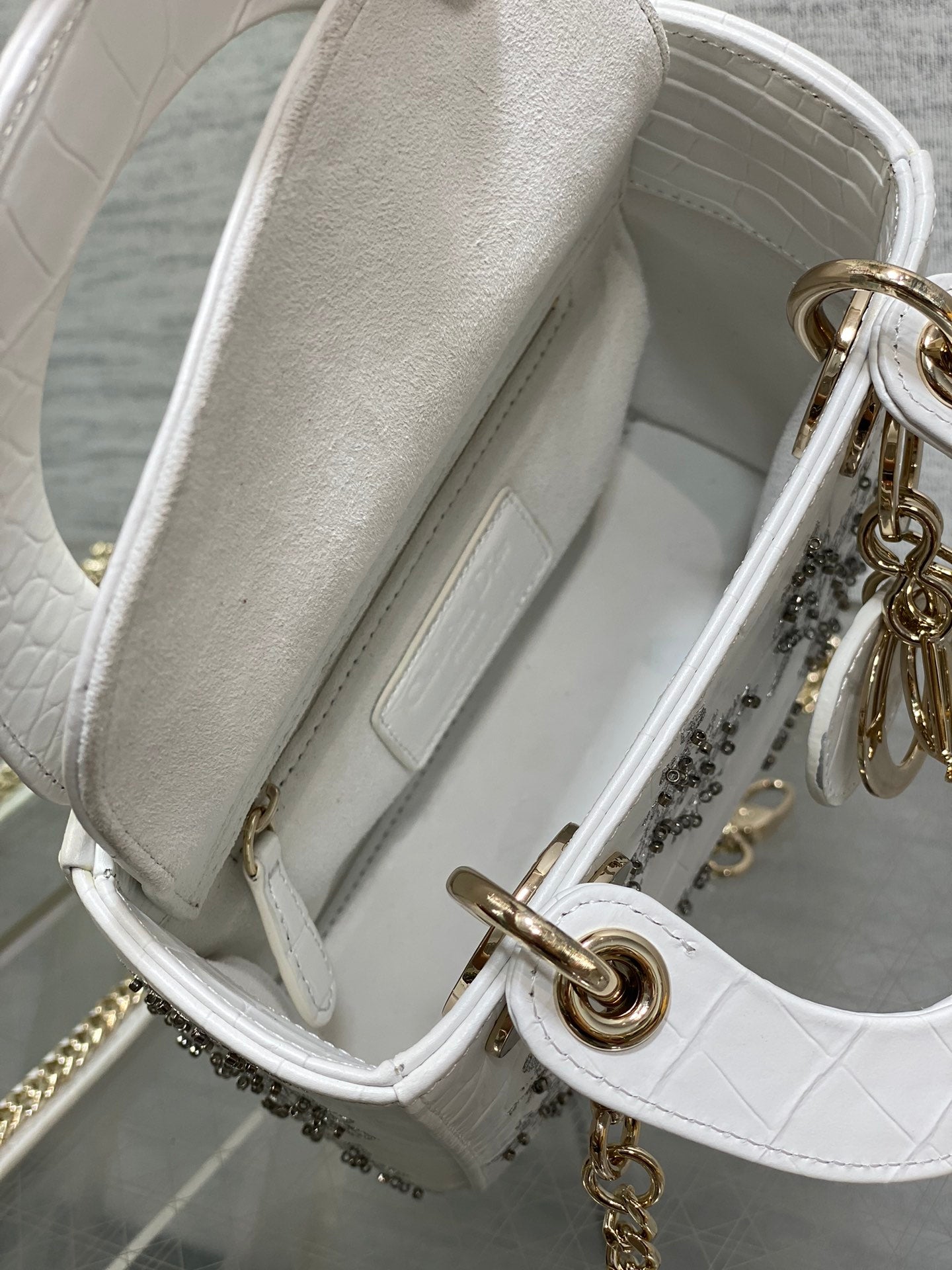 Lady Bag 17cm White Crocodile Leather Light Gold Hardware