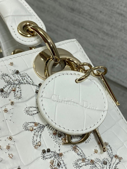 Lady Bag 17cm White Crocodile Leather