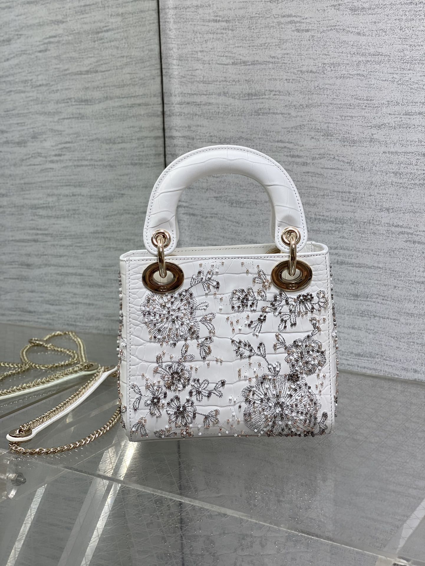 Lady Bag 17cm White Crocodile Leather