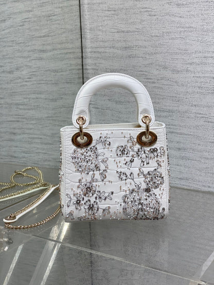 Lady Bag 17cm White Crocodile Leather