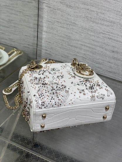Lady Bag 17cm White Crocodile Leather