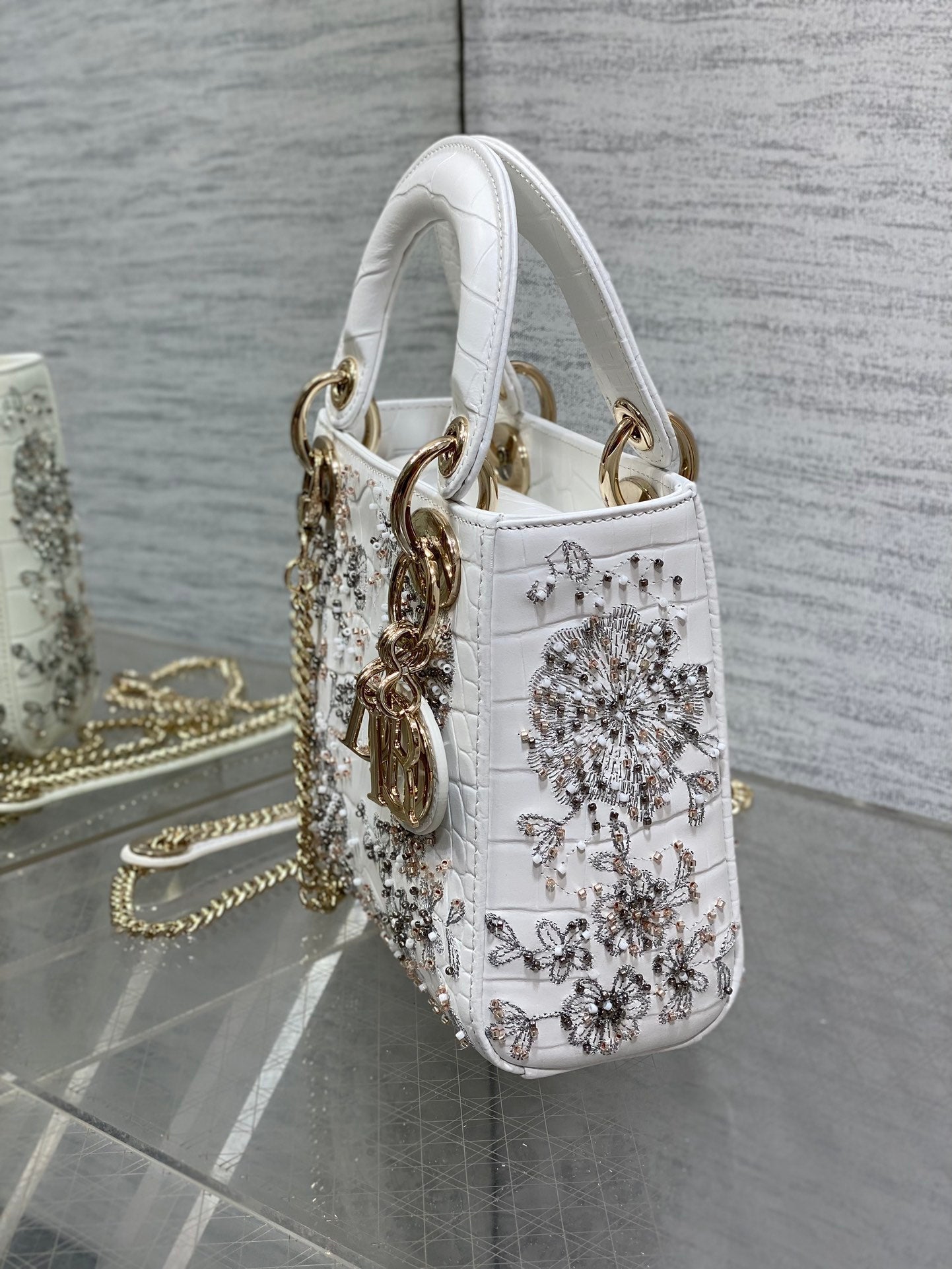 Lady Bag 17cm White Crocodile Leather