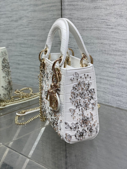 Lady Bag 17cm White Crocodile Leather
