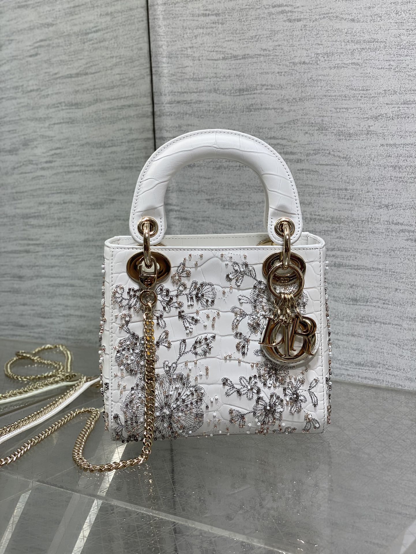 Lady Bag 17cm White Crocodile Leather