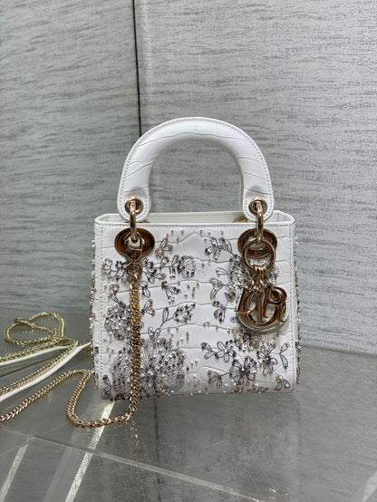 Lady Bag 17cm White Crocodile Leather