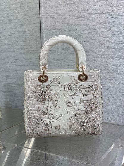 Lady Bag 20cm Grey Crocodile Leather
