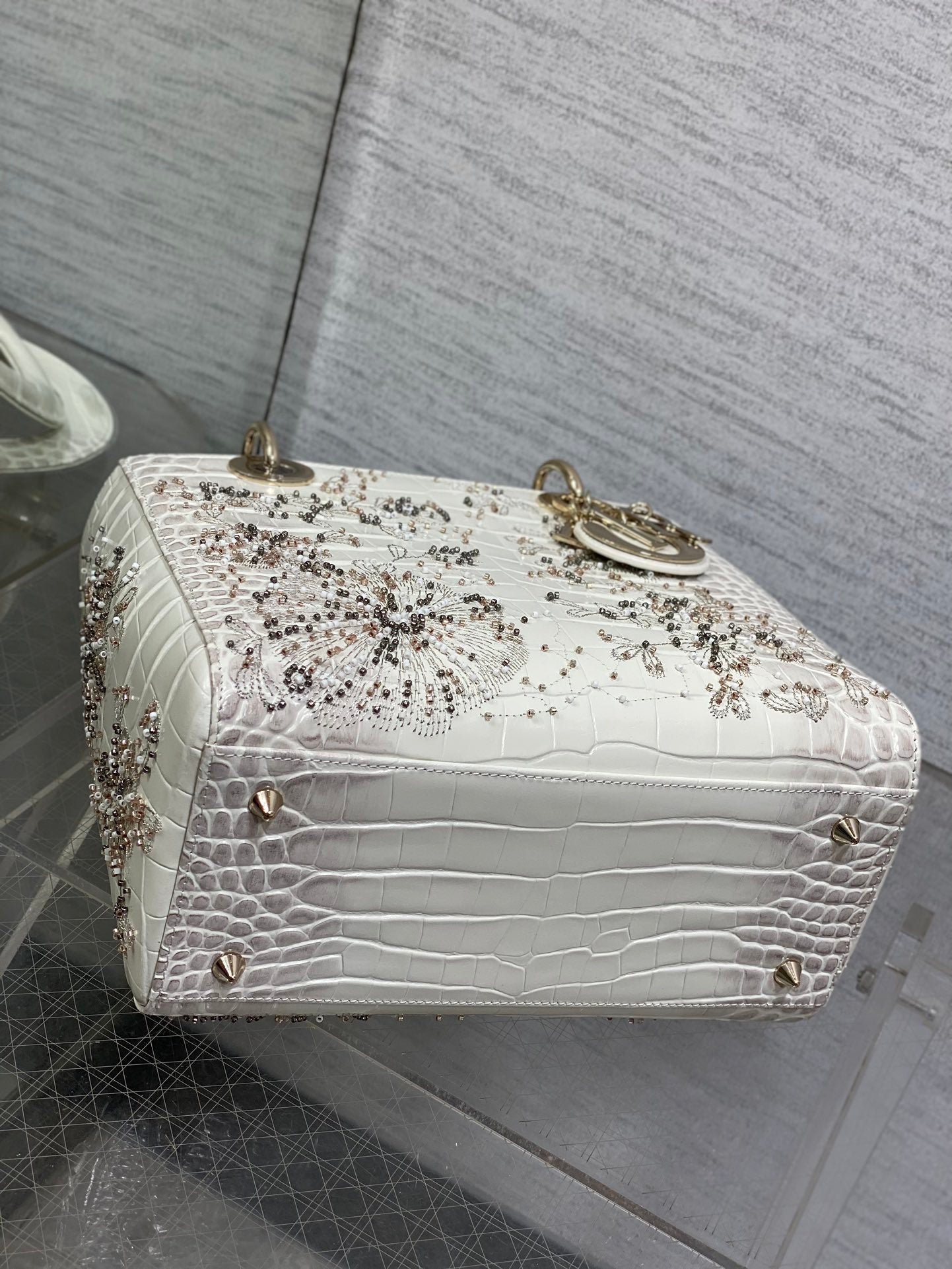 Lady Bag 20cm Grey Crocodile Leather