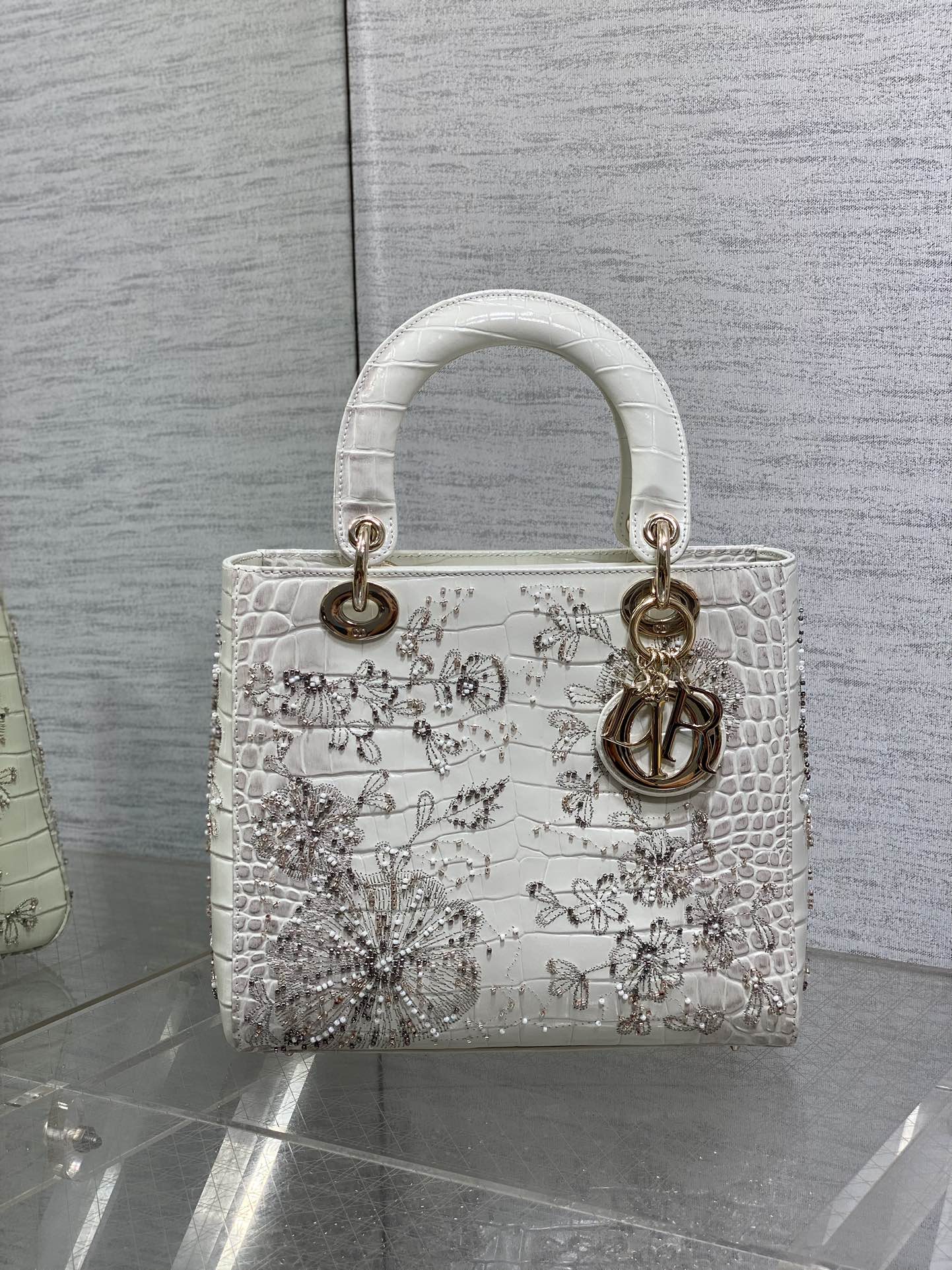 Lady Bag 20cm Grey Crocodile Leather