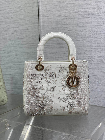 Lady Bag 20cm Grey Crocodile Leather
