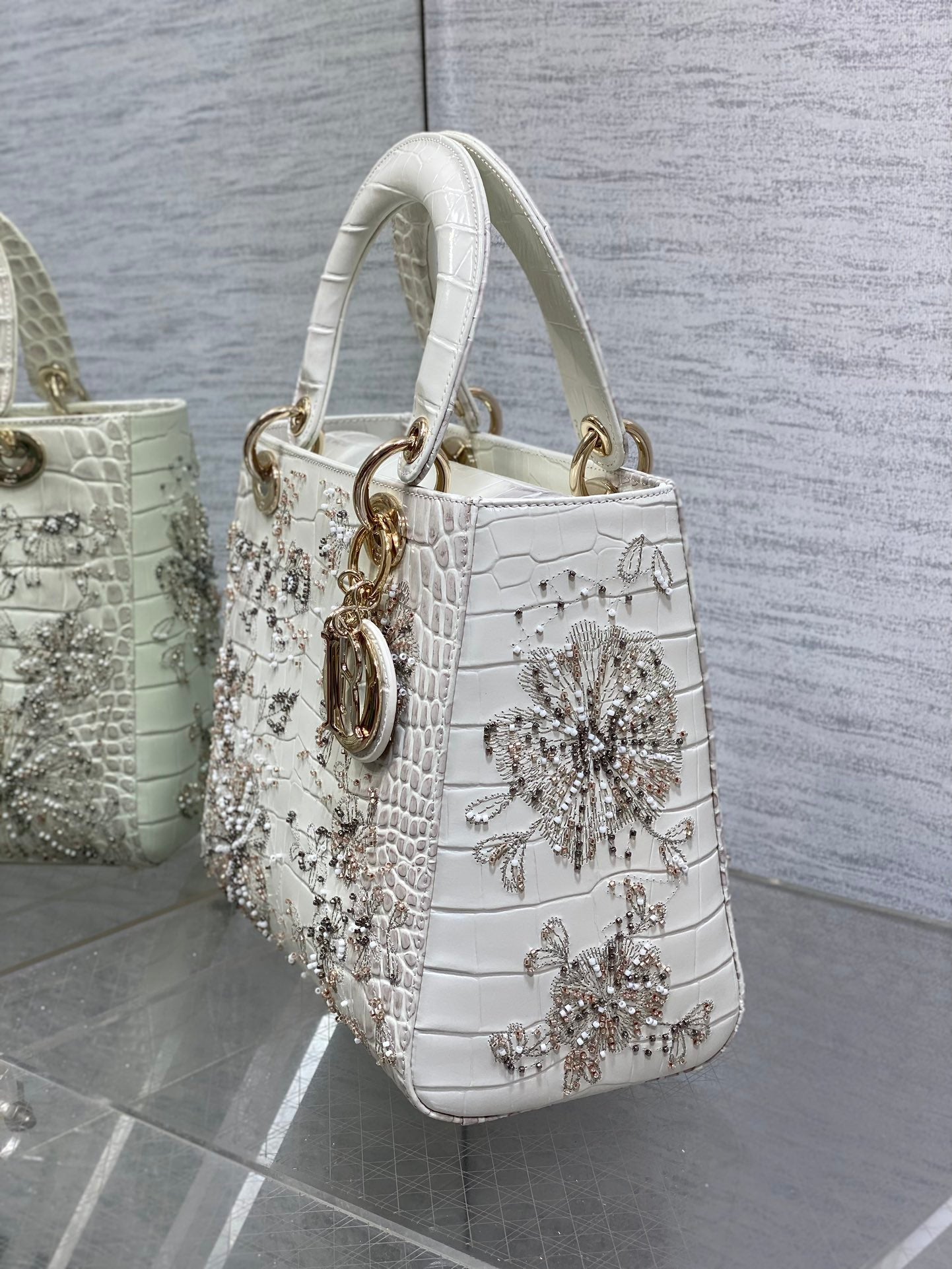 Lady Bag 20cm Grey Crocodile Leather
