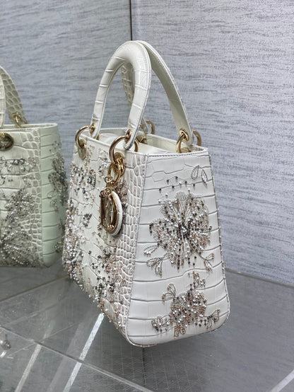 Lady Bag 20cm Grey Crocodile Leather