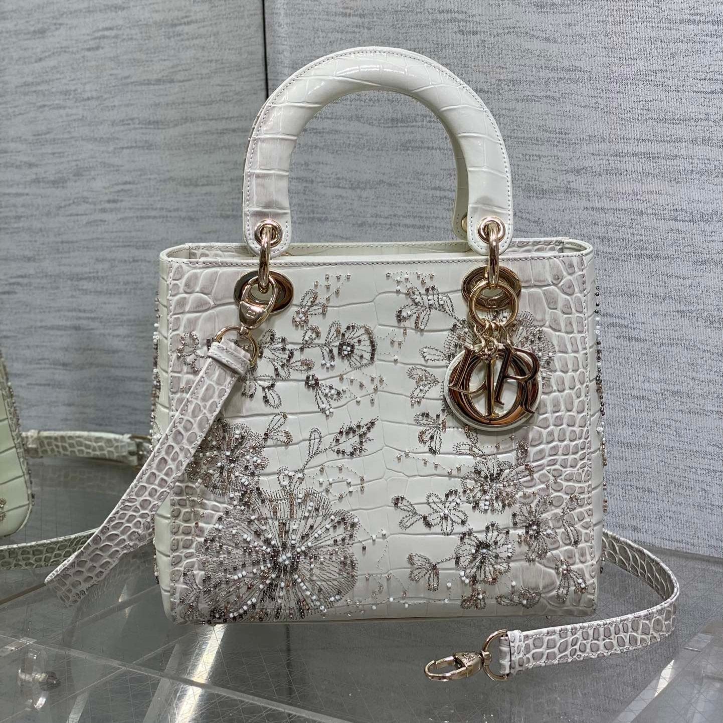 Lady Bag 20cm Grey Crocodile Leather