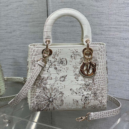Lady Bag 20cm Grey Crocodile Leather