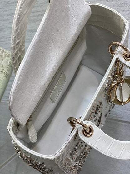 Lady Bag 20cm Grey Crocodile Leather