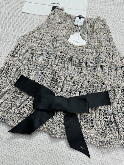 CC 25 Hollow Knitted Vest Gray Cotton