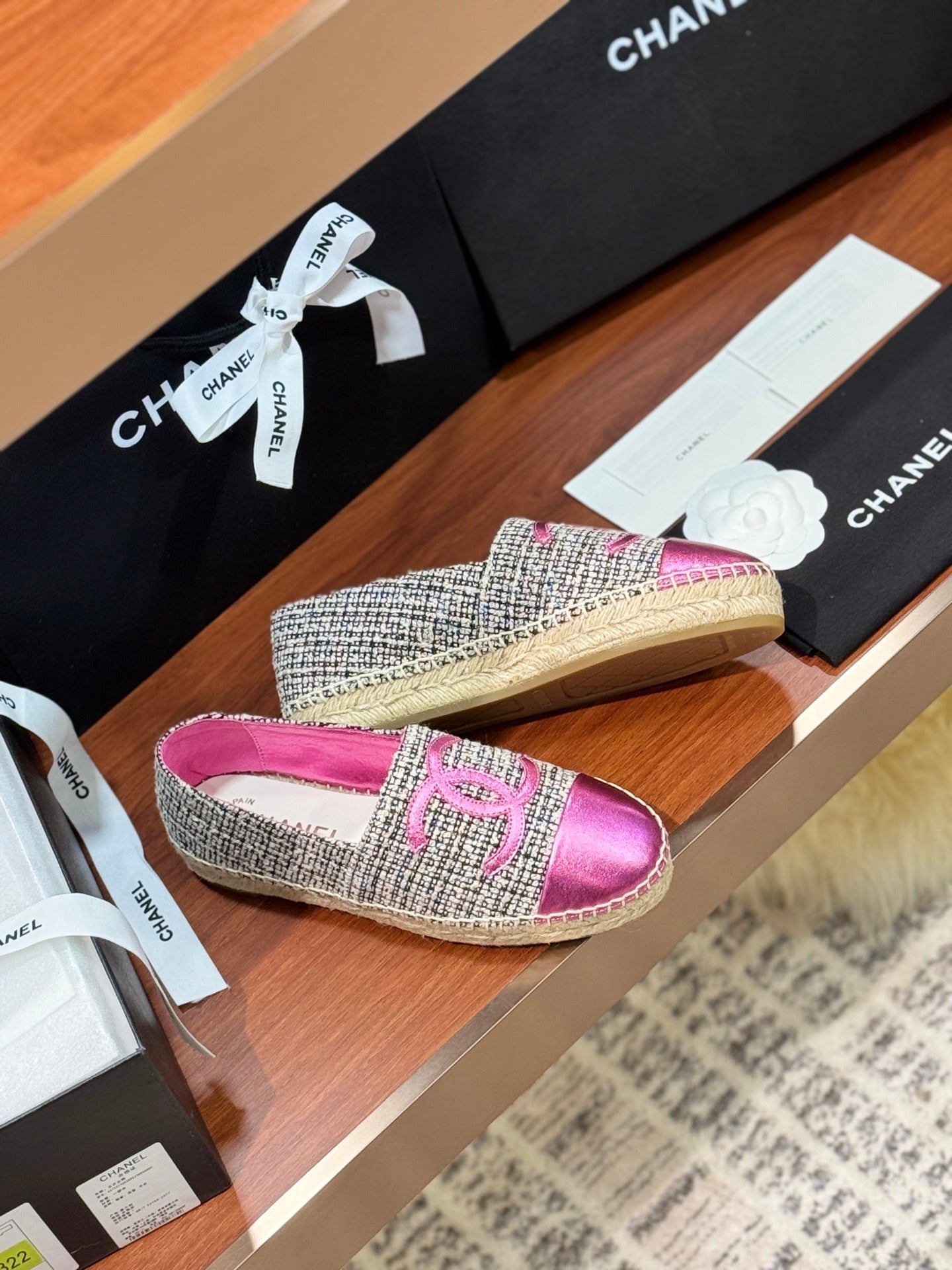 CC 25 Espadrilles Logo Pink Fabric Sheepskin 310157