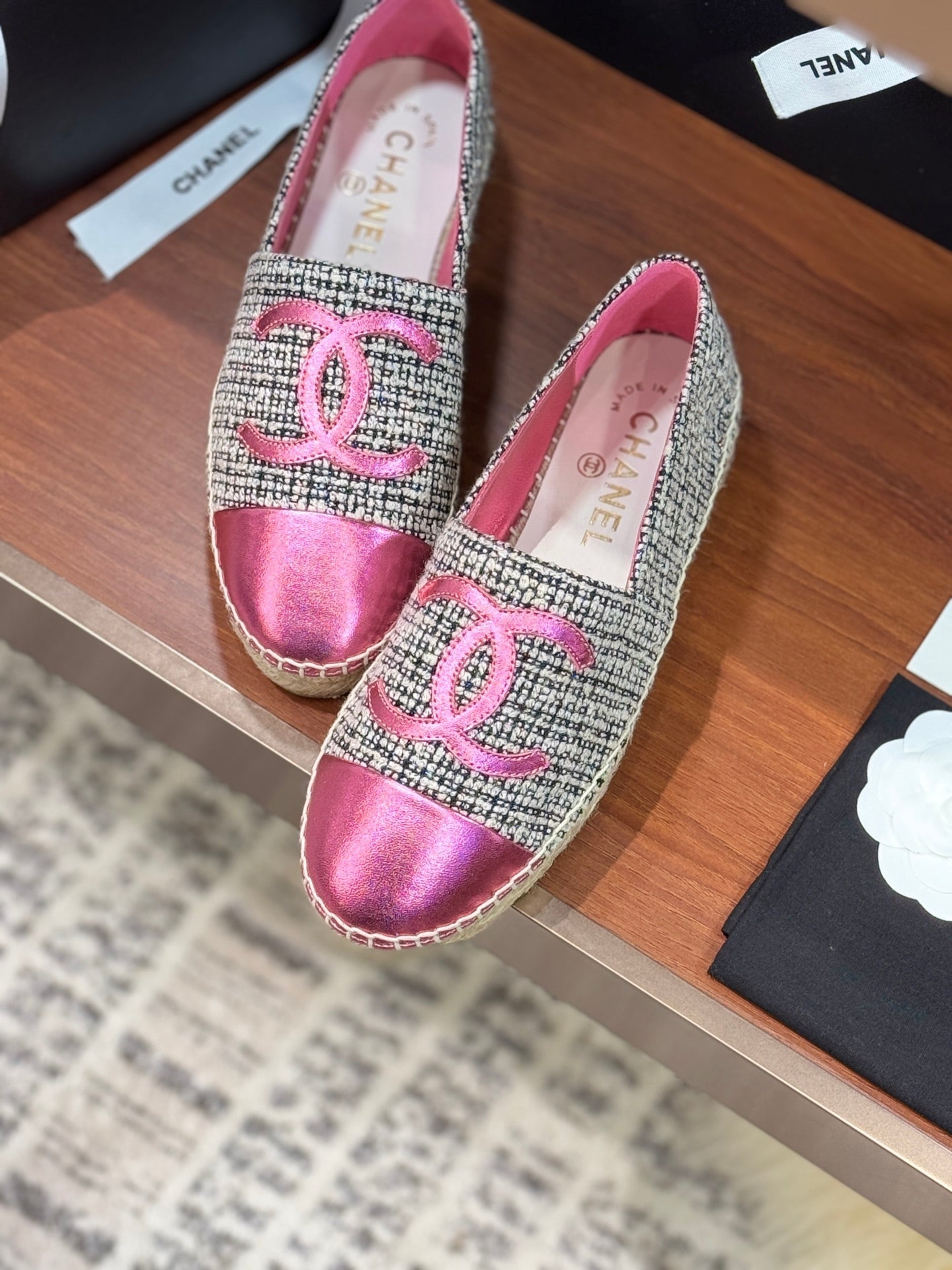 CC 25 Espadrilles Logo Pink Fabric Sheepskin 310157