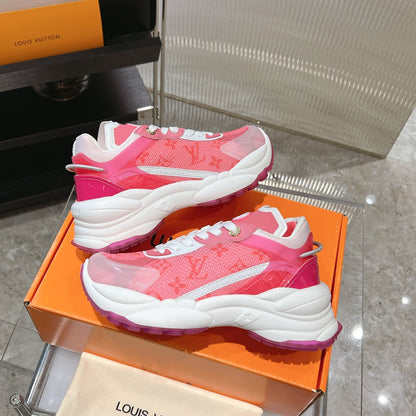 LV Run 55 Sneaker 50mm Red Pastel Monogram Jacquard Fabric