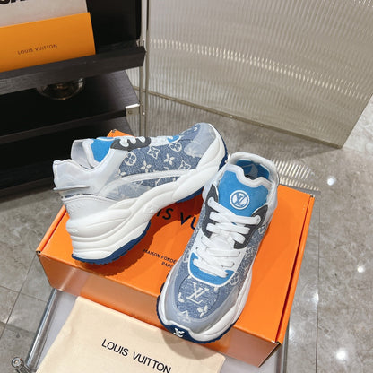 LV Run 55 Sneaker 50mm Light Blue Mix Dark Blue Monogram Jacquard Fabric