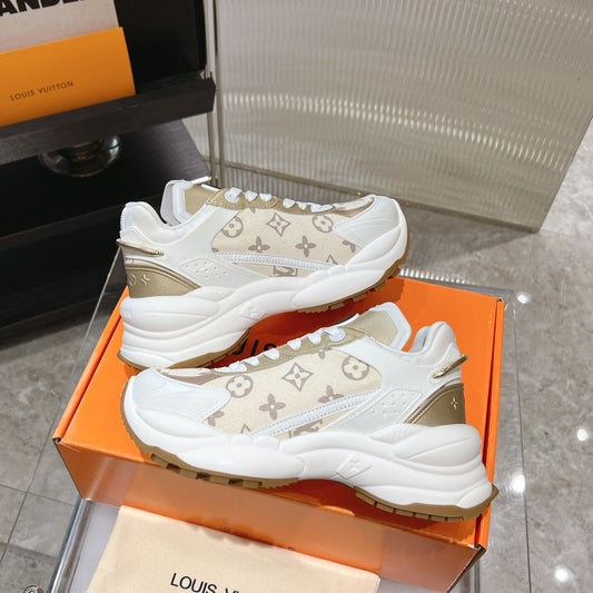 LV Run 55 Sneaker 50mm Beige Gold Monogram Jacquard Fabric