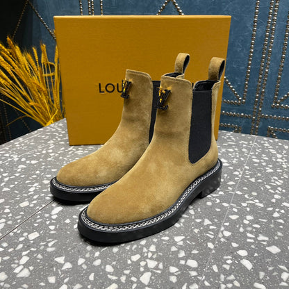LV Beaubourg Ankle Boots Brown Yellow Suede