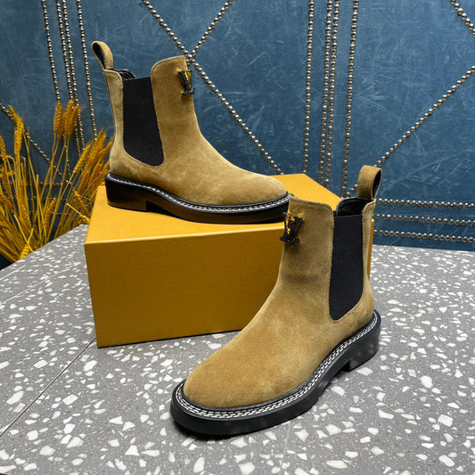 LV Beaubourg Ankle Boots Brown Yellow Suede