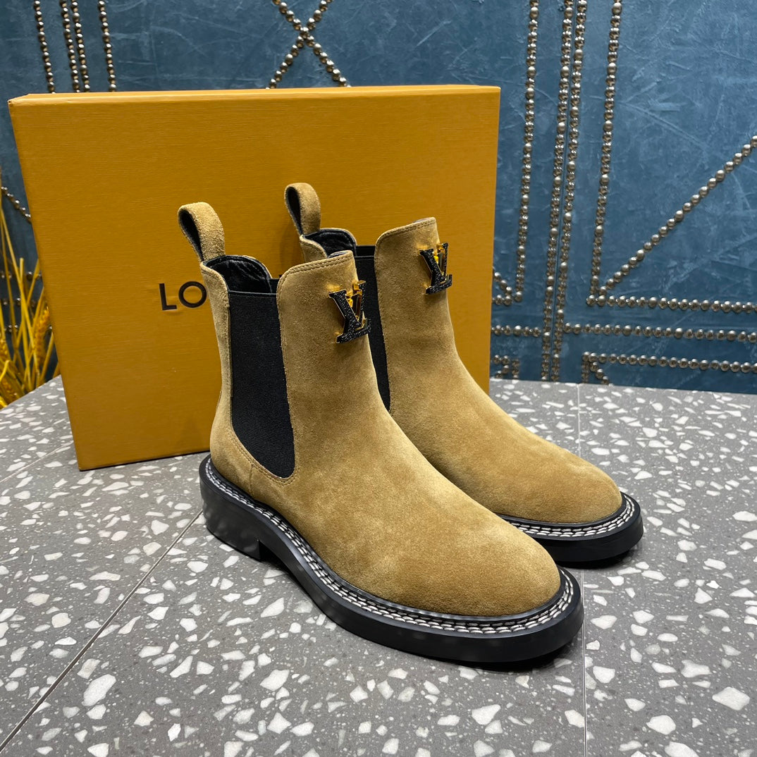 LV Beaubourg Ankle Boots Brown Yellow Suede