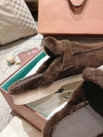 LP Charms Walk Babouche Loafer Bottele Brown  Suede With Rabbit Fur Lining 206245