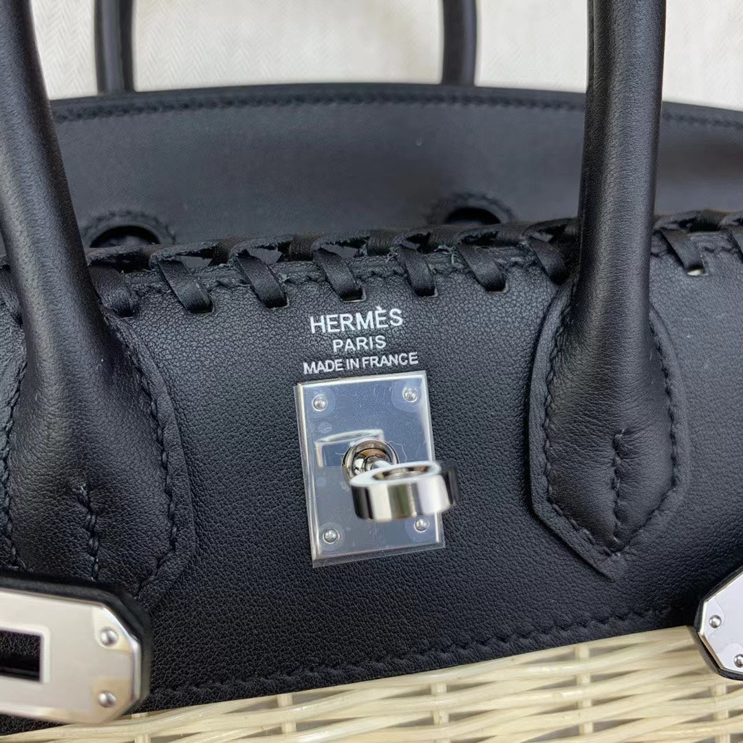 HM BIRKIN 25 CM PICNIC BLACK BAMBOO AND RATTAN
