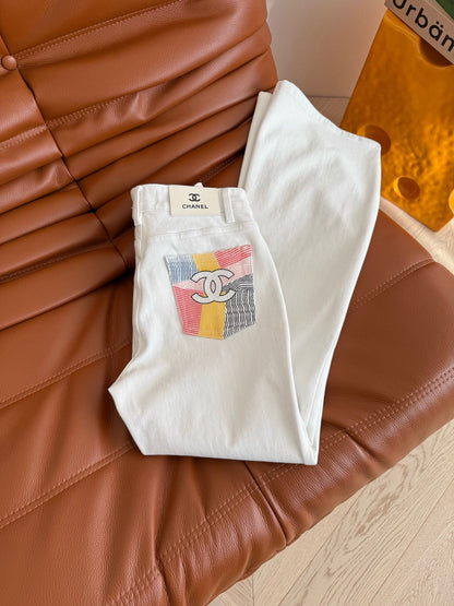 CC 25 Flared Jean White Elastic Fabric