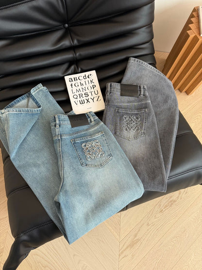 Loewe 25 Embroidered Straight Jeans Denim Cotton