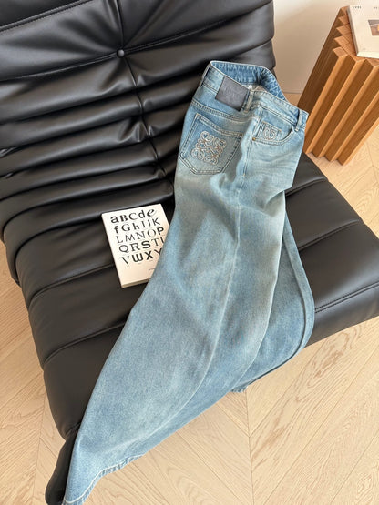 Loewe 25 Embroidered Straight Jeans Denim Cotton