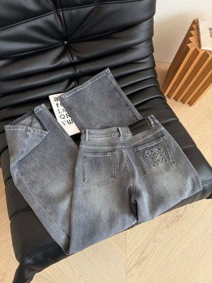 Loewe 25 Embroidered Straight Jeans Denim Cotton