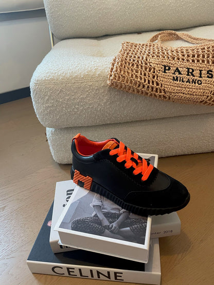 BOUNCING SNEAKERS BLACK CALFSKIN WITH ORANGE LACES
