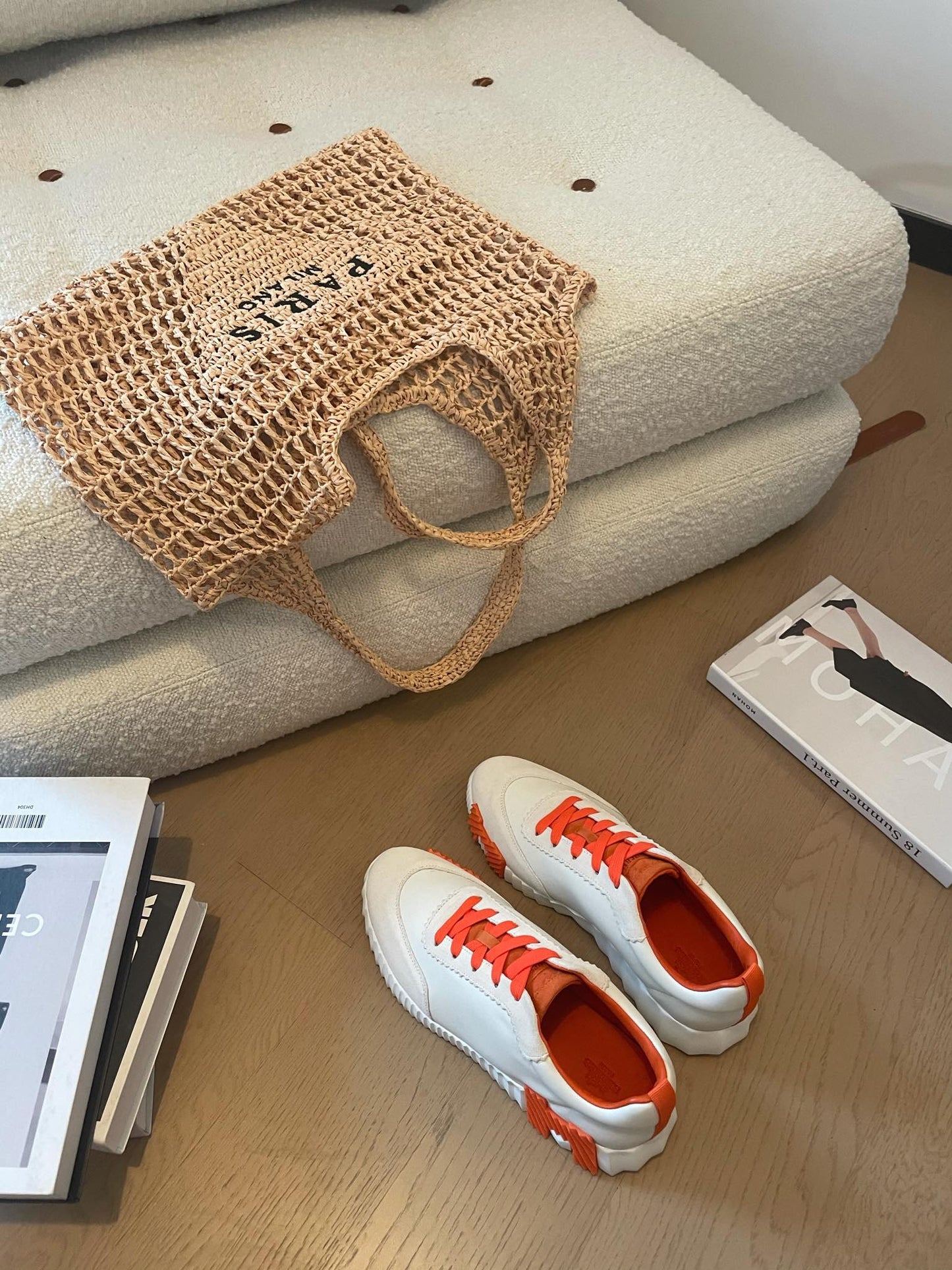 BOUNCING SNEAKERS WHITE CALFSKIN WITH ORANGE LACES
