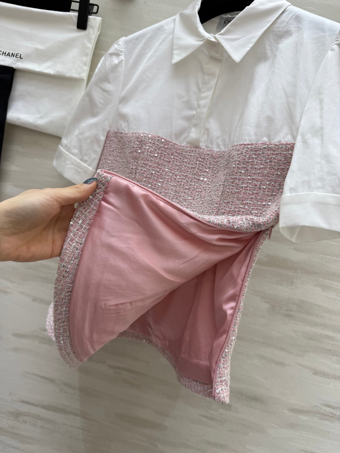 CC 25 Short Sleeved Tweed Pink Tweed Fabric