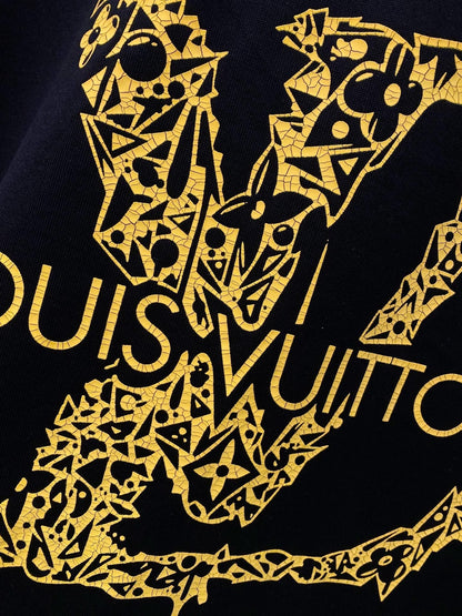LV BLACK COTTON T-SHIRT YELLOW LOGO 238821