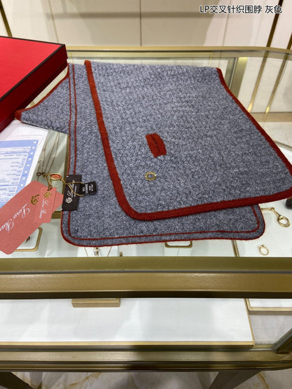 LP Scarf 125 CM In Dark Grey With Red Border Cashmere 201756