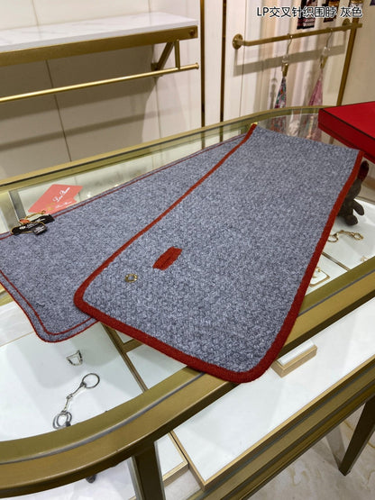 LP Scarf 125 CM In Dark Grey With Red Border Cashmere 201756