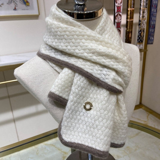 LP Scarf 125 CM In White With Earth Brown Border Cashmere 201757