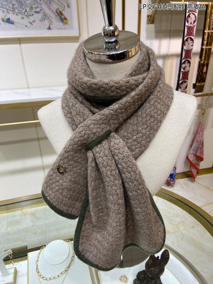 LP Scarf 125 CM In Earth Brown With Dark Green Border Cashmere 201758